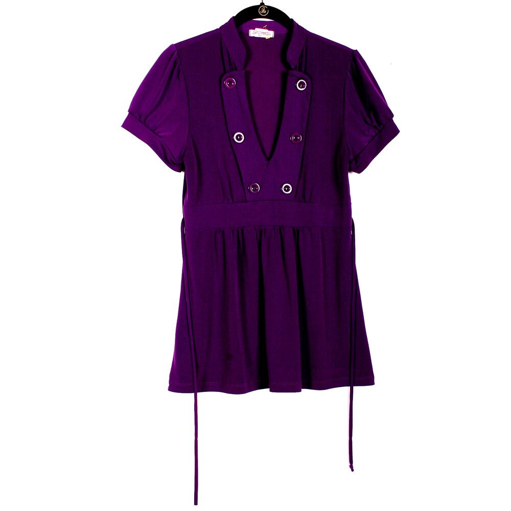 Purple Low V Neck Top Button Accents Tie Back Blouse Six Degrees women small